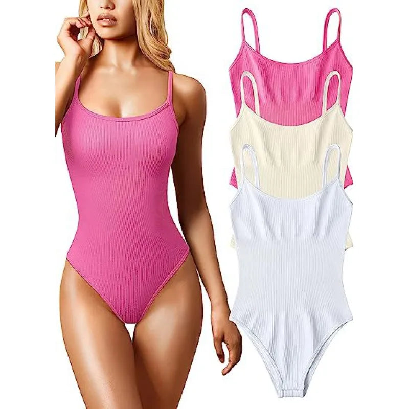 Ribbed Scoop-Neck Spaghetti Strap Bodysuit