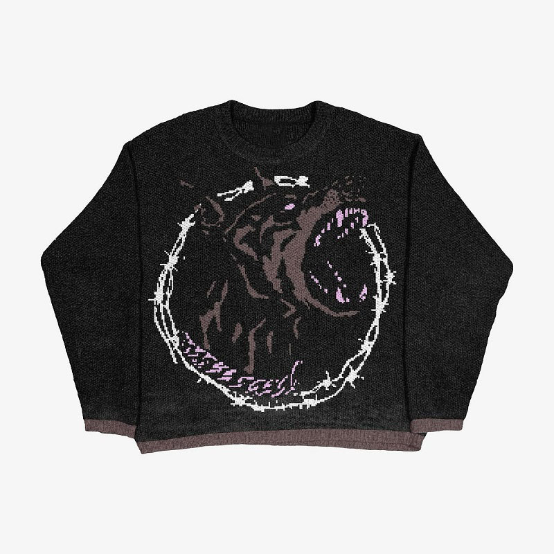 Loose Long Sleeve Jacquard Pullover Sweater Top | Streetwear