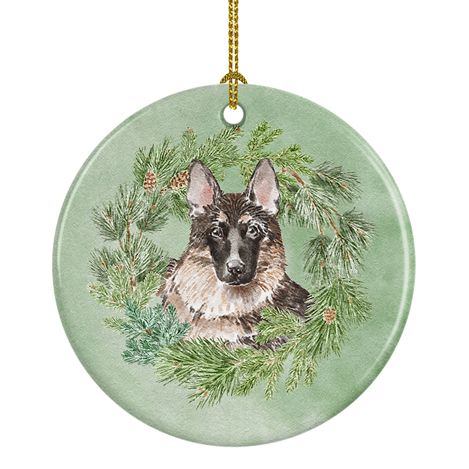 German Shepherd Christmas Wreath Ceramic Ornament