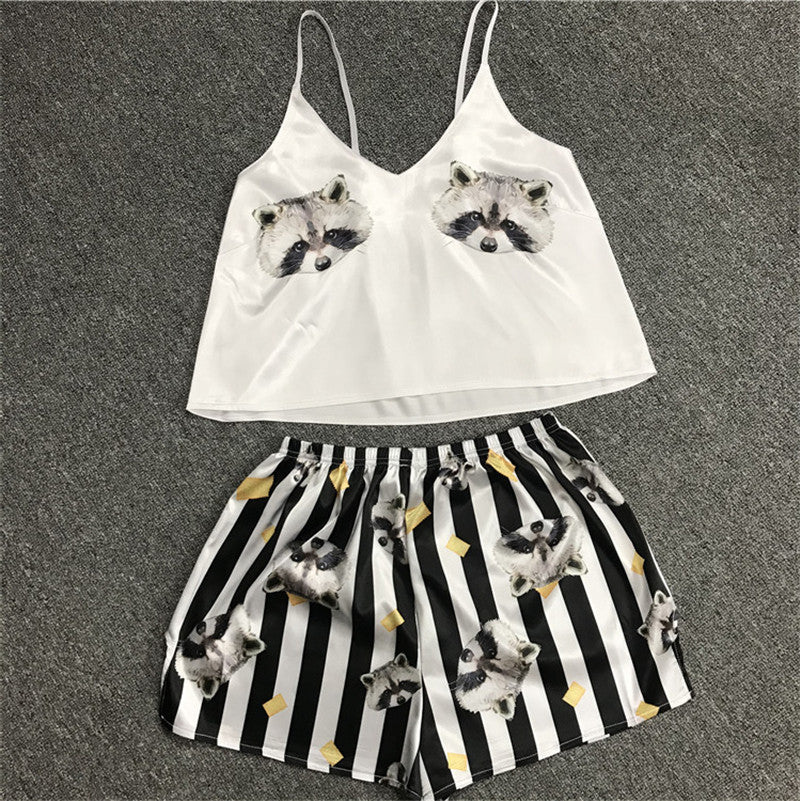 Satin Fox Print Cami and Shorts Pajama Set