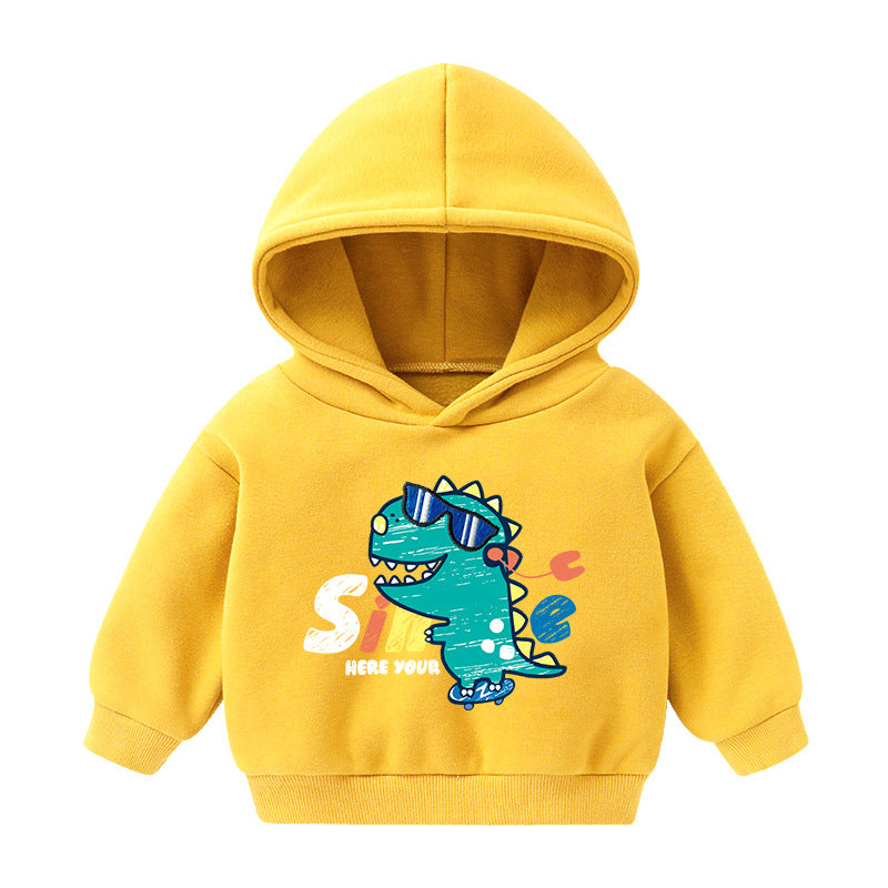 Children's Cartoon Printed Fleece-lined Hooded Sweatshirt | Streetwear