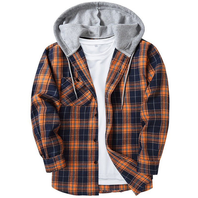 Men's Hooded Checkered Flannel Shirt - Elegant Fashion