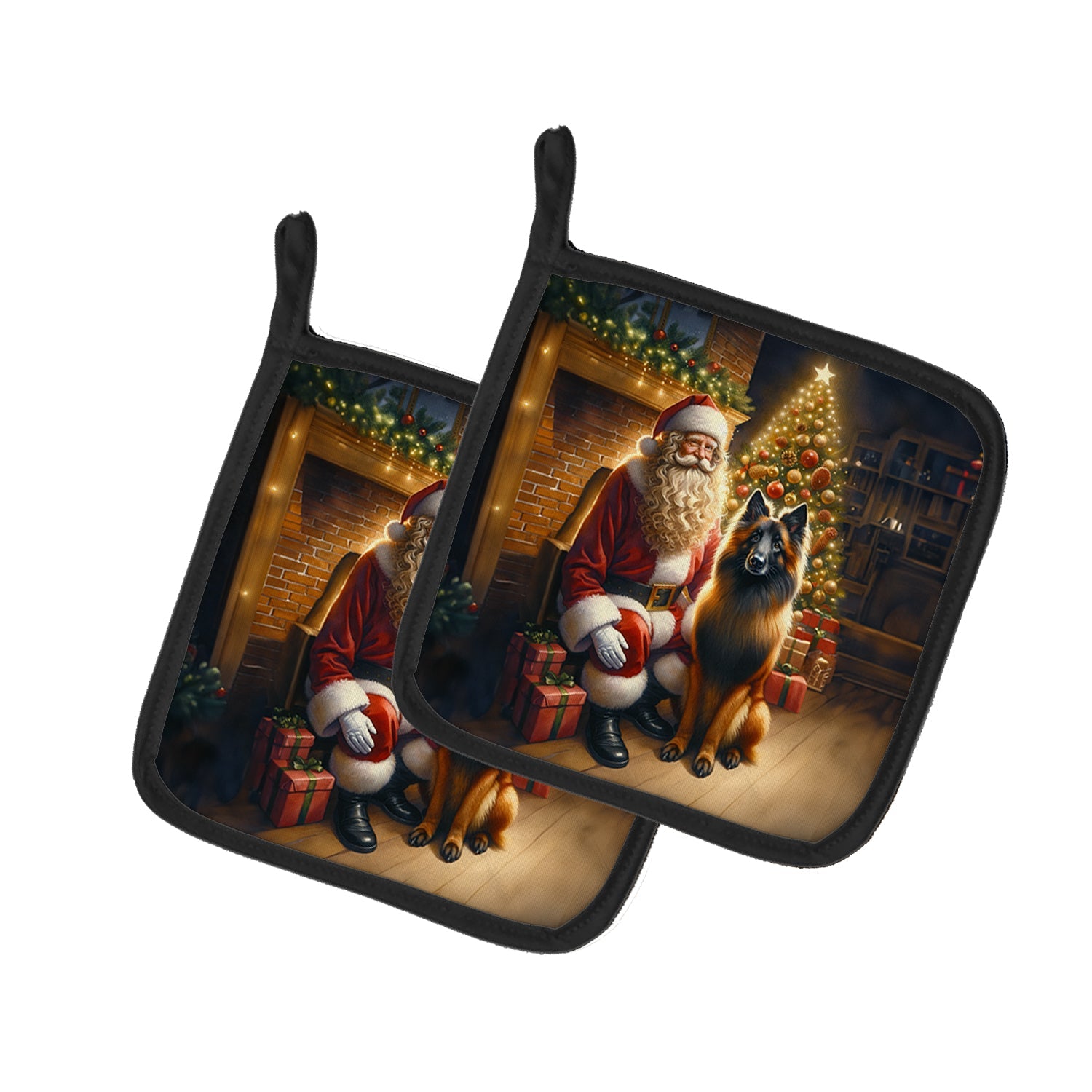 Belgian Tervuren and Santa Claus Pair of Pot Holders