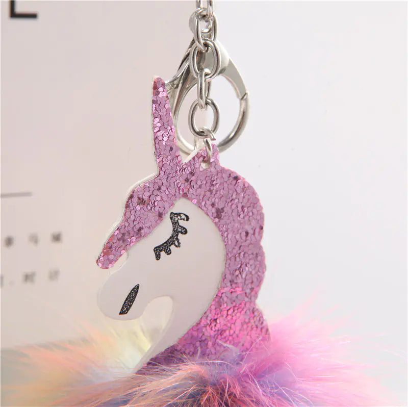 Colorful Pom-Pom Unicorn Keychain with Plush Detail | Accessory