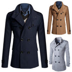 Men's Long Sleeve Wool Trench Coat with Stand Collar