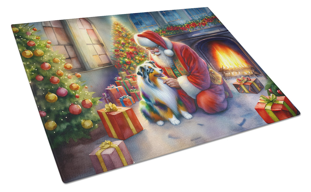Australian Shepherd and Santa Claus Glass Cutting Board