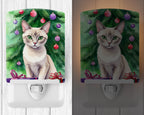 Thai Lilac Cat By the Christmas Tree Ceramic Night Light