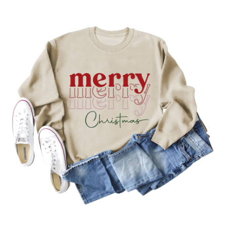 Christmas Letter Print Loose Long Sleeve Sweater for Girls