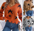Hooded Drawstring Printed Knitted Pullover for Women | Streetwear