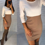 Color-blocked Midi Dress with Three-Quarter Sleeves