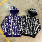 Skull Printed Zipper Street Hoodie | Streetwear