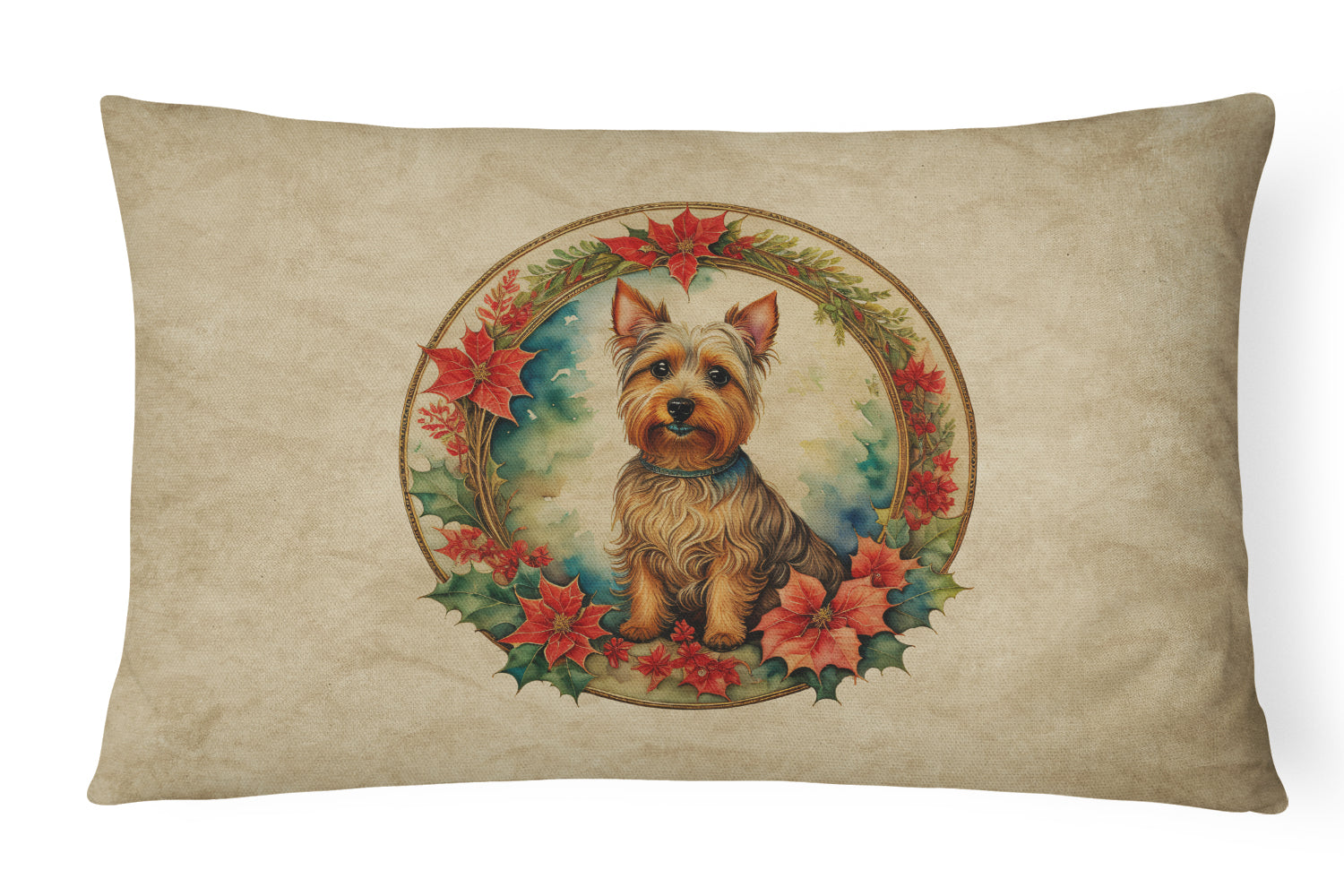 Australian Terrier Christmas Flowers Throw Pillow