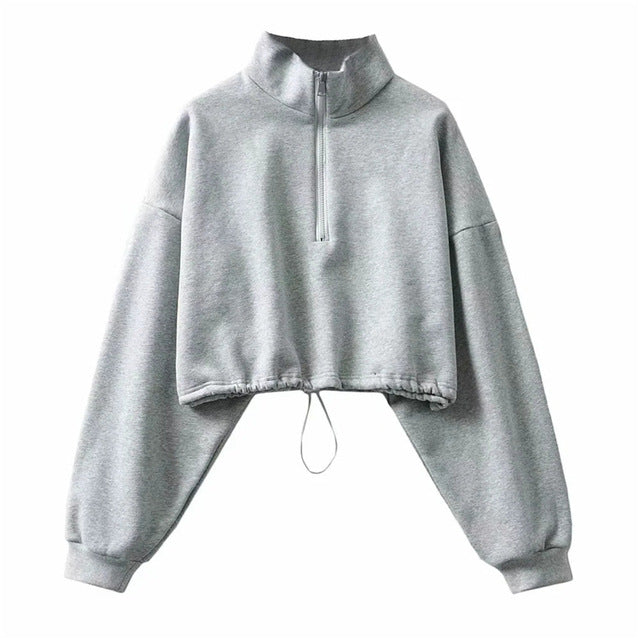 Women's Casual Autumn Winter Short Hoodie with Zipper | Streetwear