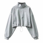 Women's Casual Autumn Winter Short Hoodie with Zipper | Streetwear