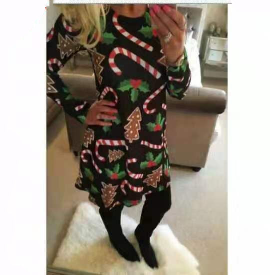 Christmas Candy Cane Dress with Long Sleeves for Women