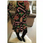 Christmas Candy Cane Dress with Long Sleeves for Women