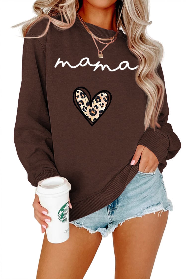 Plus Size Leopard Print Heart Long Sleeve Fleece Top