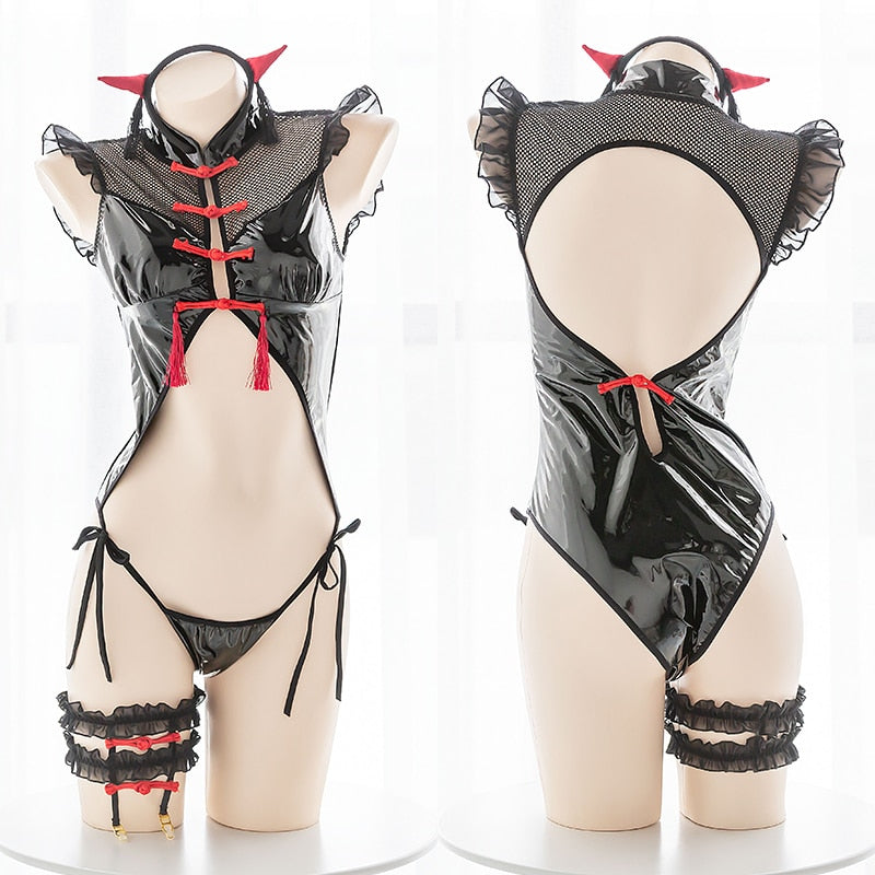 Vintage Style Devil Costume Bodysuit with Tassels