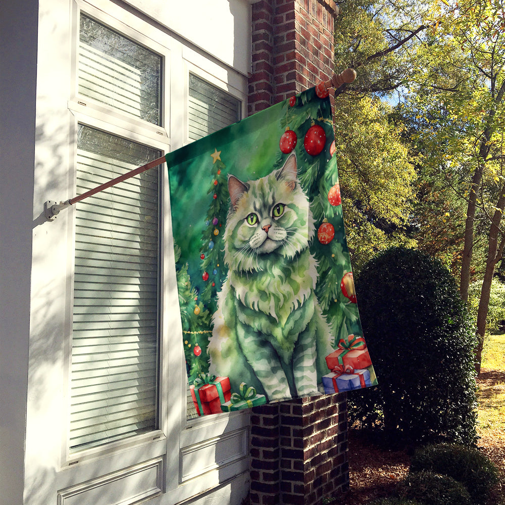 Selkirk Rex Cat By the Christmas Tree House Flag
