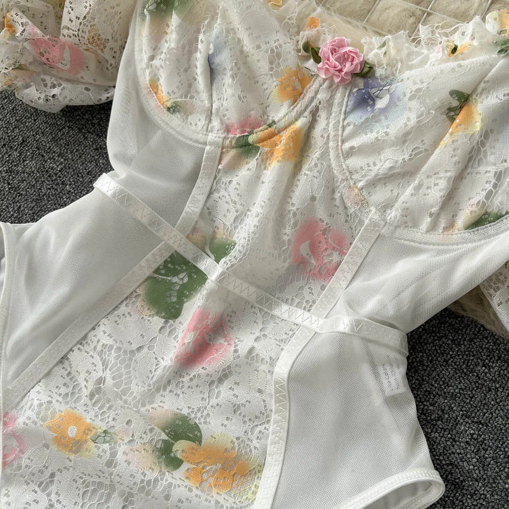 Spicy Girl Lace Panel High Fork BodysuiT