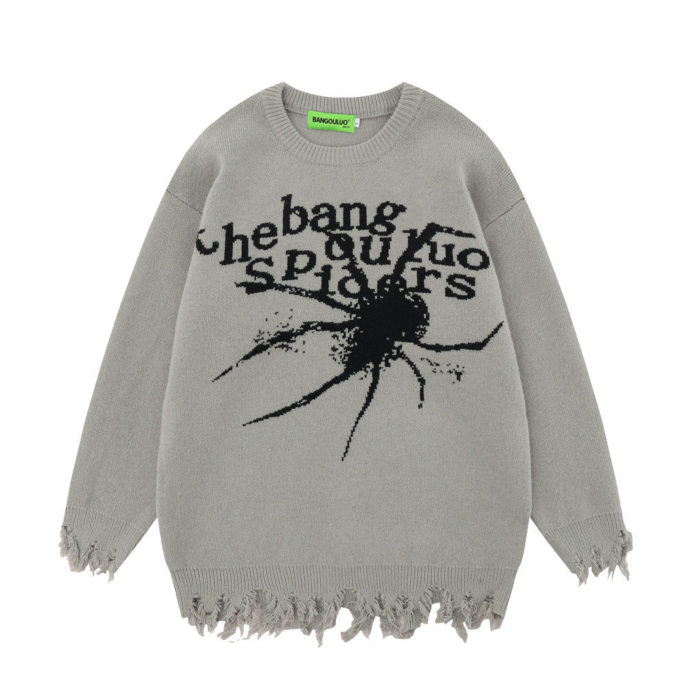 Crocheted Round Neck Long Sleeve Pullover Sweater | Streetwear