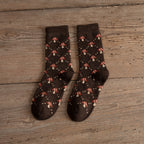 Thickened Brown Women's Wool Socks with Mushroom Design