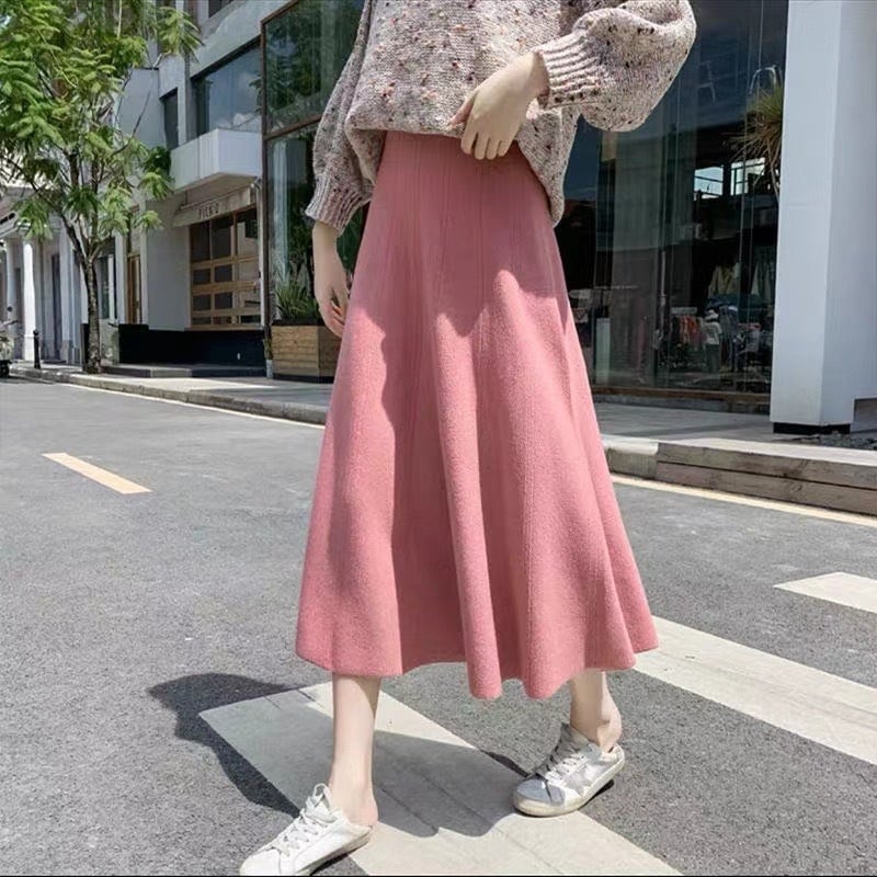 High Waist Wool Knitted Skirt for Women
