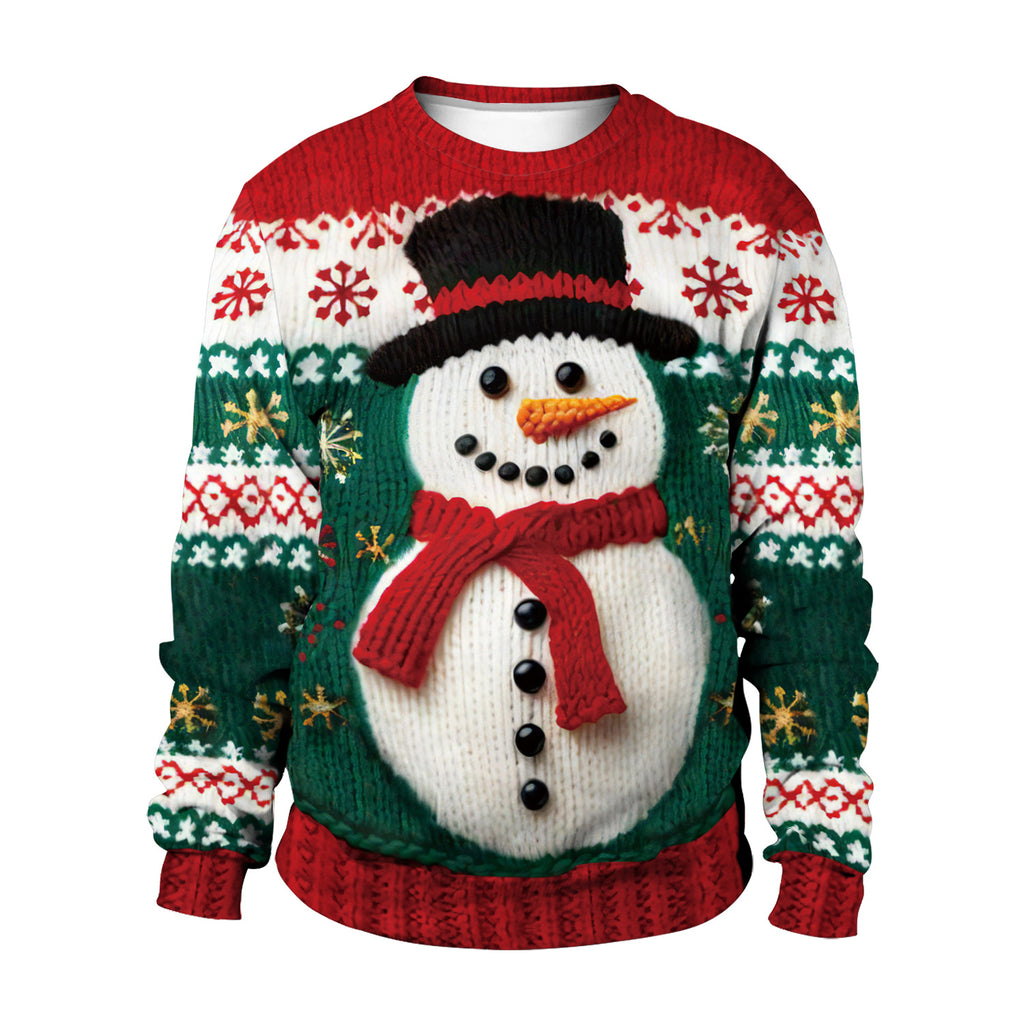 Women's Christmas Tree Snowman Pattern Round Neck Sweater