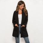 Loose Medium Length Knit Cardigan with High Collar
