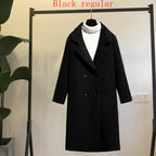 Women's Loose Black Woolen Fashion Coat