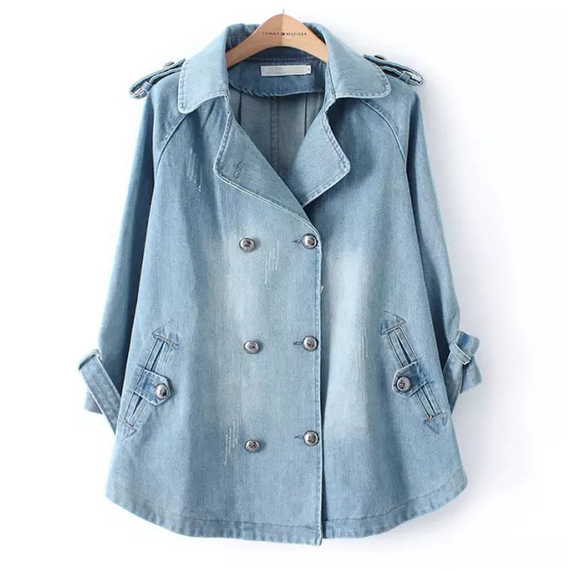 Korean Double-Breasted Loose Denim Cape Jacket for Women