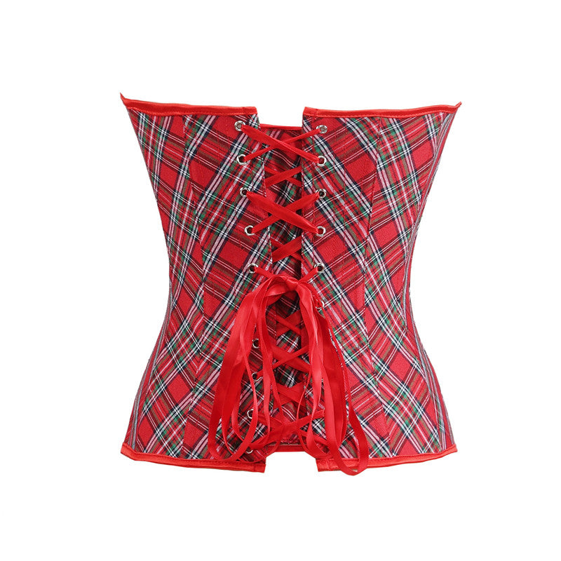 Plaid Gothic Corset Top with Halter Neck Plus Size