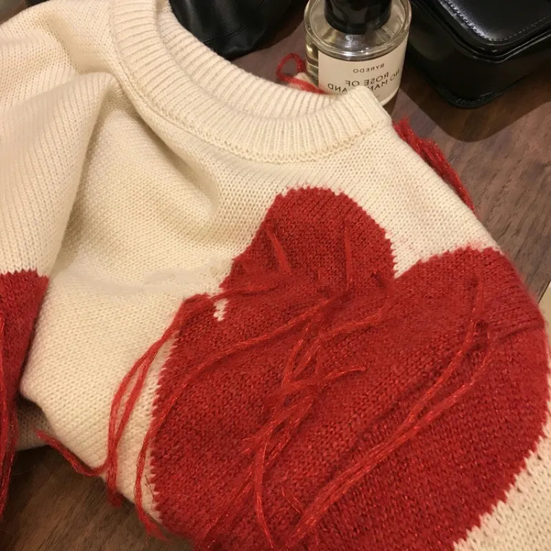 Handmade Tassel Loose Crew Neck Sweater