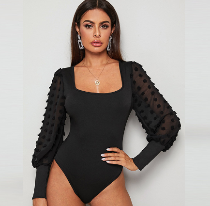 Mesh Long Sleeve Sexy Women's Bodysuit Top