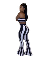 Candy Color Crop Top and Striped Flare Pants Set