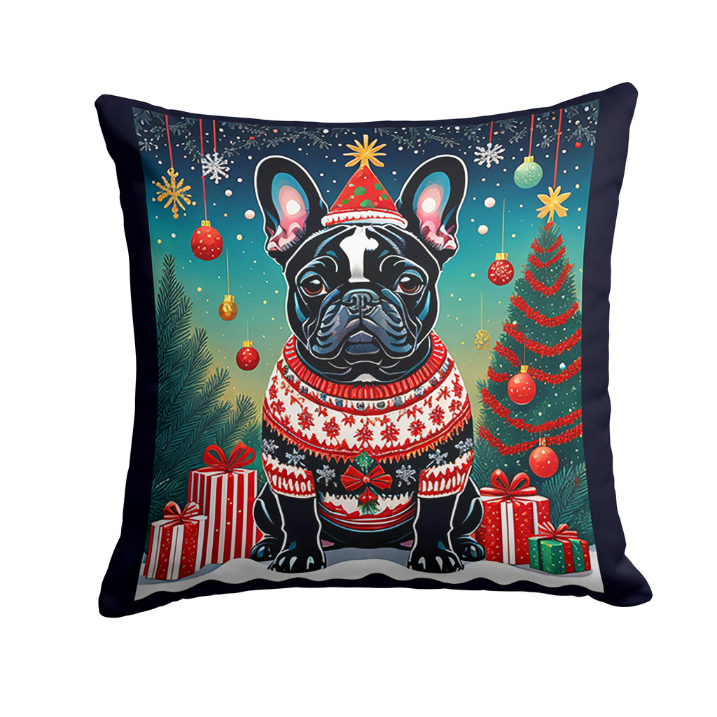 Black French Bulldog Christmas Throw Pillow