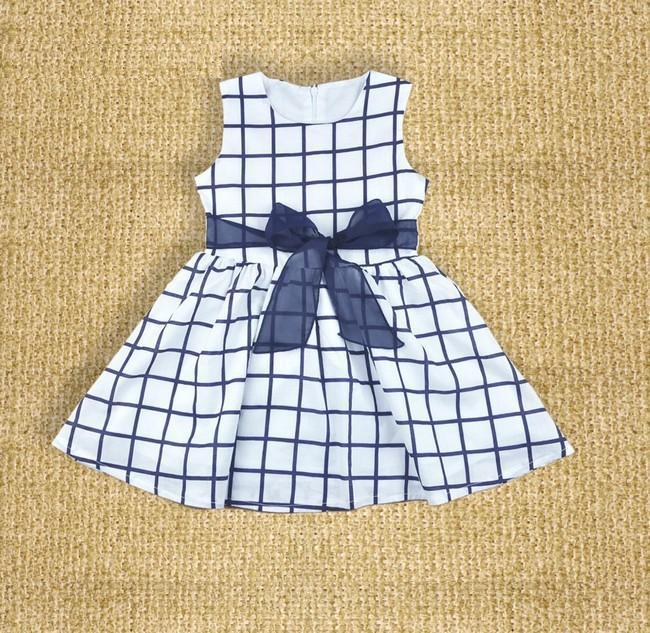 Blue Plaid Sleeveless Dress with Bowknot Detail