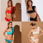 2024 Women's Red Ruffled Mesh Bikini Set