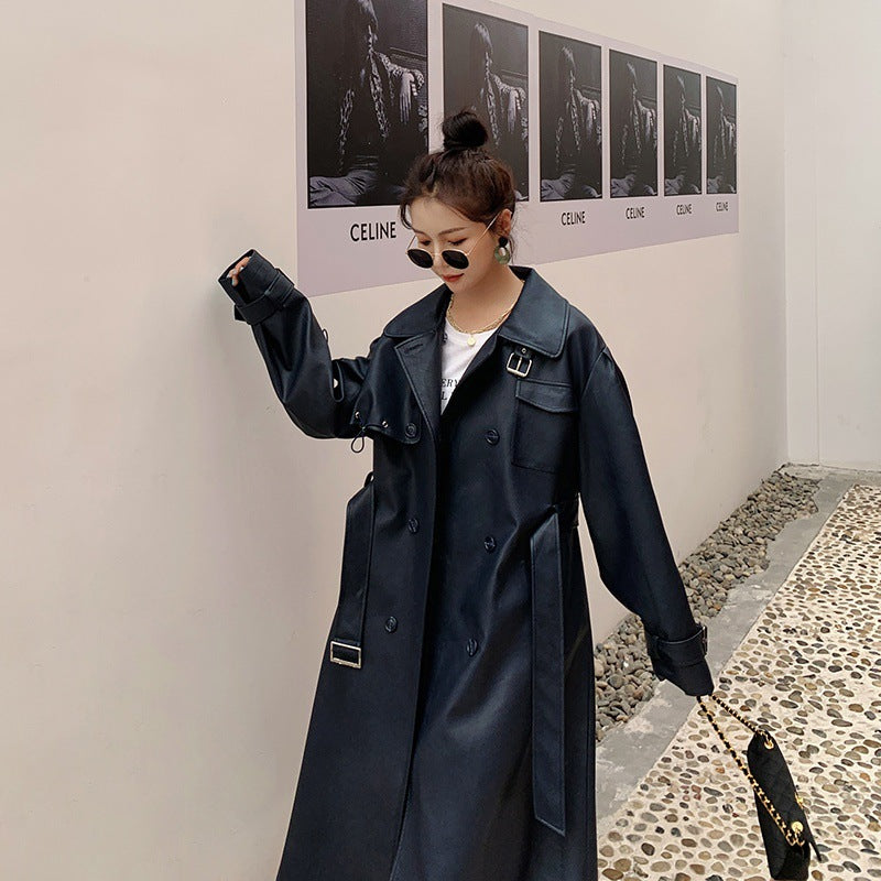 Popular Over The Knee Thick PU Leather Coat Jacket
