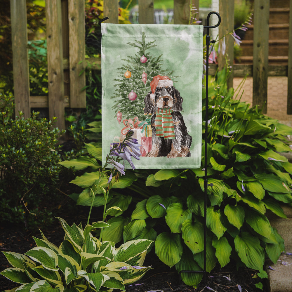 Cocker Spaniel English Black Tan Christmas Presents and Tree Garden Flag