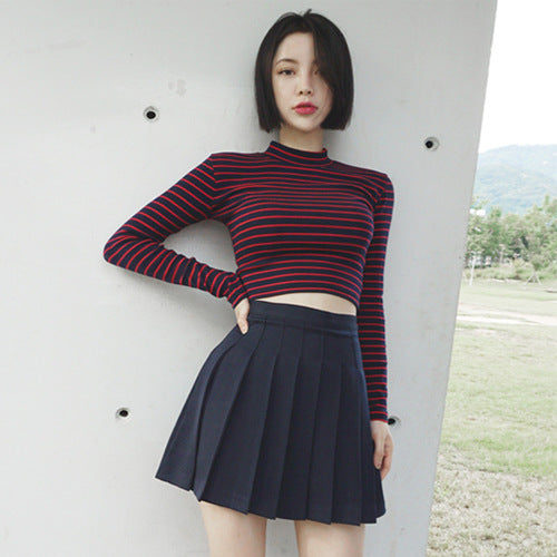 Striped Long Sleeve Crop Top Blouse