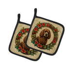 Irish Water Spaniel Christmas Flowers Pair of Pot Holders