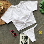 Knot-Style Split Swimsuit with Half-Sleeve Bikini