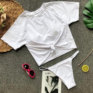 Knot-Style Split Swimsuit with Half-Sleeve Bikini