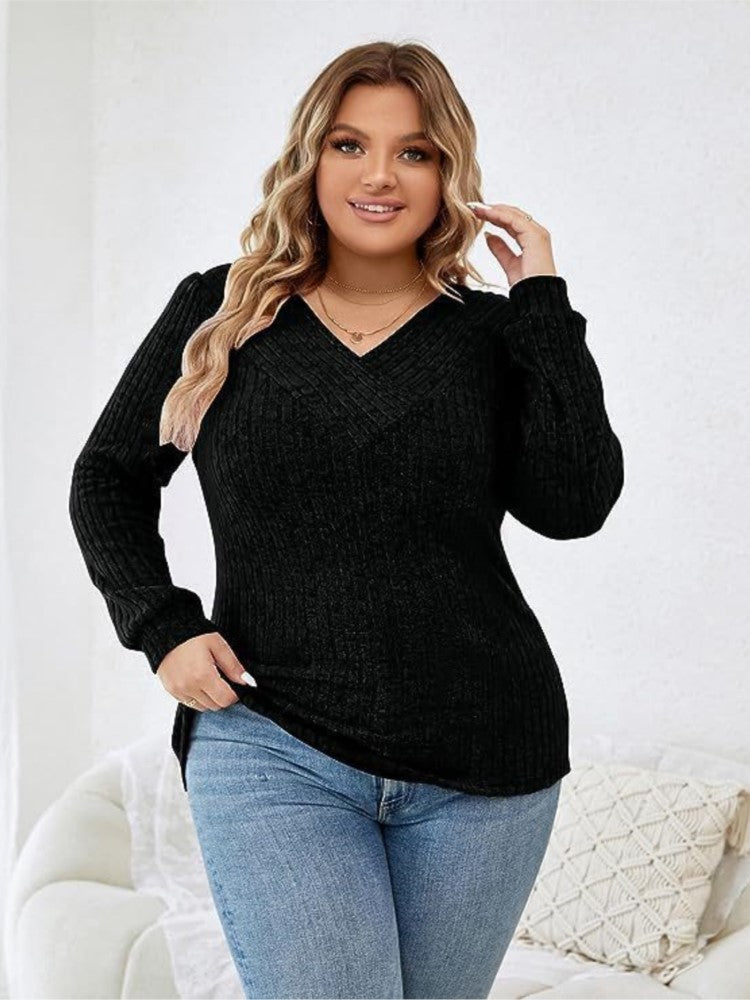 Plus Size Women's V-Neck Sweater - Fall/Winter 2023