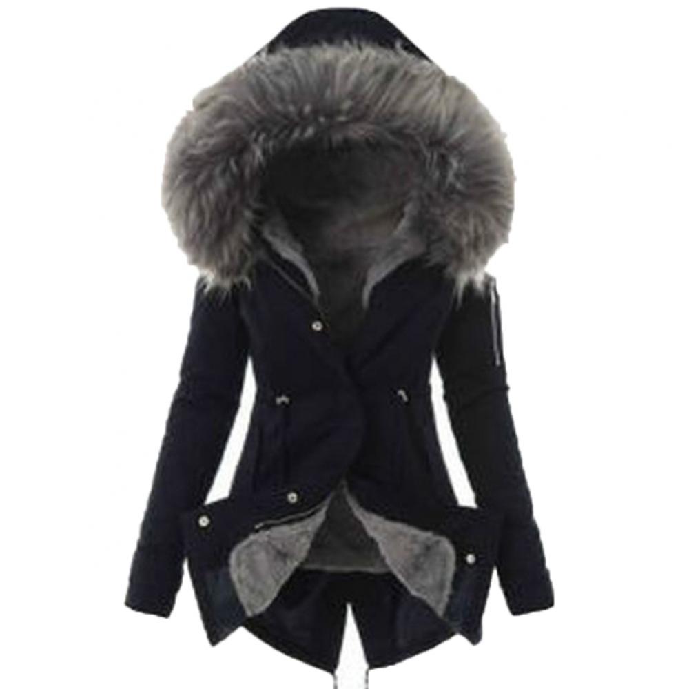 Casual Long Cotton Puffer Coat with Faux Fur Hood
