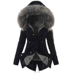 Casual Long Cotton Puffer Coat with Faux Fur Hood