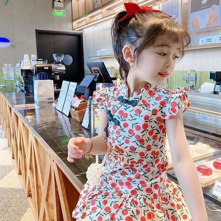 2024 New Summer Dress for Girls - Floral Qipao Style