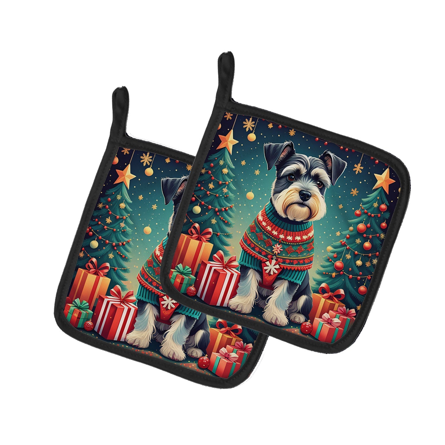 Schnauzer Christmas Pair of Pot Holders