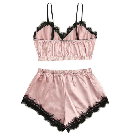 Lace Lingerie Set with Crop Top and Shorts (Two Pieces)